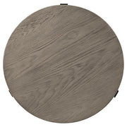 Benzara Round Wooden Top End Table with Open Geometric Metal Base, Gray and Black