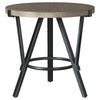 Benzara Round Wooden Top End Table with Open Geometric Metal Base, Gray and Black