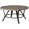 Benzara Round Wooden Top Cocktail Table with Open Geometric Base, Gray and Black