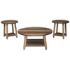 Benzara Rustic Plank Style Round Shape Cocktail and 2 End Tables, Set of 3, Brown