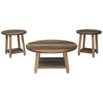 Benzara Rustic Plank Style Round Shape Cocktail and 2 End Tables, Set of 3, Brown