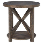 Benzara Rustic Plank Style Round Wooden End Table with Star Support, Brown