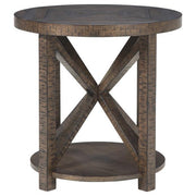 Benzara Rustic Plank Style Round Wooden End Table with Star Support, Brown