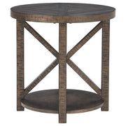 Benzara Rustic Plank Style Round Wooden End Table with Star Support, Brown