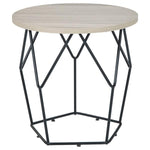 Benzara Wooden Top Round End Table with Open Geometric Base, Gray and Black