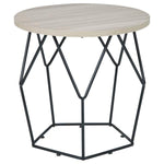 Benzara Wooden Top Round End Table with Open Geometric Base, Gray and Black