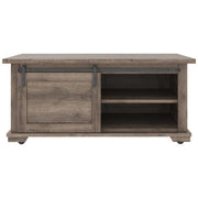 Benzara Panel Design Wooden Cocktail Table with Barn Sliding Door and Casters,Brown