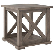 Benzara Wooden Square End Table with Bottom Shelf and Cross Design Sides, Brown