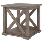 Benzara Wooden Square End Table with Bottom Shelf and Cross Design Sides, Brown