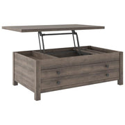 Benzara Wooden Cocktail Table with Reclining Lift Top, Weathered Brown