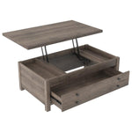 Benzara Wooden Cocktail Table with Reclining Lift Top, Weathered Brown