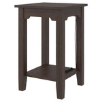 Benzara Wooden Side End Table with 2 USB Ports and Power Cord, Dark Brown
