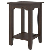 Benzara Wooden Side End Table with 2 USB Ports and Power Cord, Dark Brown