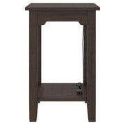 Benzara Wooden Side End Table with 2 USB Ports and Power Cord, Dark Brown