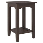 Benzara Wooden Side End Table with 2 USB Ports and Power Cord, Dark Brown