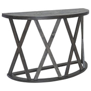 Benzara Wooden Plank Top Sofa Table with X Shaped Motif Base, Rustic Gray