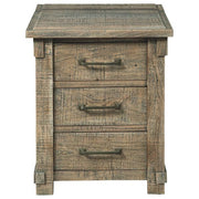 Benzara 3 Drawer Wooden Plank Design Rectangular End Table with Bar Handles, Brown