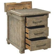 Benzara 3 Drawer Wooden Plank Design Rectangular End Table with Bar Handles, Brown