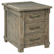 Benzara 3 Drawer Wooden Plank Design Rectangular End Table with Bar Handles, Brown