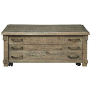 Benzara Rustic Style Wooden Lift Top Cock Table with 1 Drawer and 2 Cubbies, Brown