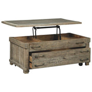 Benzara Rustic Style Wooden Lift Top Cock Table with 1 Drawer and 2 Cubbies, Brown