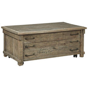 Benzara Rustic Style Wooden Lift Top Cock Table with 1 Drawer and 2 Cubbies, Brown