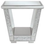 Benzara Geometric Wedge Design Square End Table with Mirror Panels, Silver
