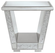 Benzara Geometric Wedge Design Square End Table with Mirror Panels, Silver