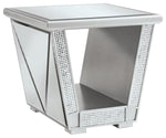 Benzara Geometric Wedge Design Square End Table with Mirror Panels, Silver