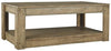 Benzara Plank Design Wooden Rectangular Cocktail Table with Weathered Look, Brown