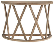 Benzara Wooden Plank Top Sofa Table with X Shaped Motif Base, Light Brown