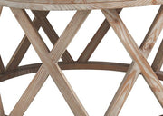 Benzara Wooden Plank Top Round Cocktail Table with X Shaped Motif Base, Light Brown