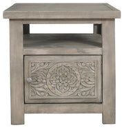 Benzara 1 Cabinet Rectangular End Table with Engraved Medallion Pattern,Taupe Gray