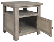 Benzara 1 Cabinet Rectangular End Table with Engraved Medallion Pattern,Taupe Gray