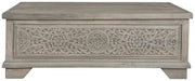 Benzara Plank Design Lift Top Cocktail Table with Medallion Pattern, Taupe Gray