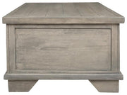 Benzara Plank Design Lift Top Cocktail Table with Medallion Pattern, Taupe Gray