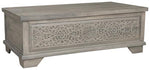 Benzara Plank Design Lift Top Cocktail Table with Medallion Pattern, Taupe Gray
