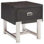 Benzara 1 Drawer Wooden End Table with Metal Legs and USB Plug In, Black