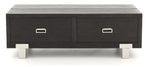 Benzara 2 Drawer Wooden Rectangular Lift Top Cocktail Table with Metal Feet, Black