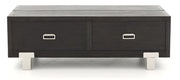 Benzara 2 Drawer Wooden Rectangular Lift Top Cocktail Table with Metal Feet, Black