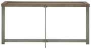 Benzara Plank Top Wooden Sofa Table with Straight Metal Legs and X Base, Gray