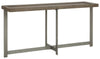 Benzara Plank Top Wooden Sofa Table with Straight Metal Legs and X Base, Gray