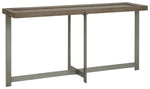 Benzara Plank Top Wooden Sofa Table with Straight Metal Legs and X Base, Gray