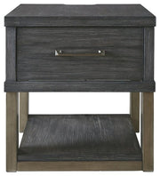 Benzara 1 Drawer Wooden Rectangular End Table with 2 USB Plug In, Dark Gray