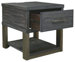 Benzara 1 Drawer Wooden Rectangular End Table with 2 USB Plug In, Dark Gray