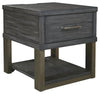 Benzara 1 Drawer Wooden Rectangular End Table with 2 USB Plug In, Dark Gray