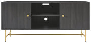 Benzara 2 Single Door Wooden TV Stand with Adjustable Shelves, Large, Dark Gray