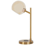 Benzara Metal Desk Lamp with Round Glass Shade and Wireless Charger, Gold