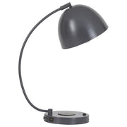 Benzara Curved Metal Desk Lamp with USB and Wireless Charging Pad, Gray