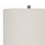 Benzara Hammered Tubular Metal Table Lamp with Fabric Drum Shade, Gray and White